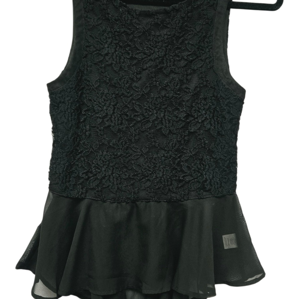 Material Girl Black Floral Lace Peplum Top Girls M Chiffon Blouse Goth, Coquette